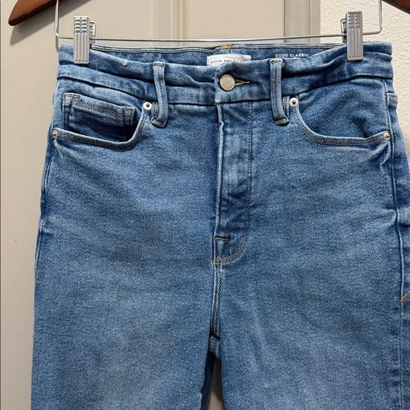 Good American good classic slim straight skinny high rise slits jeans 4 27 - Picture 4 of 11